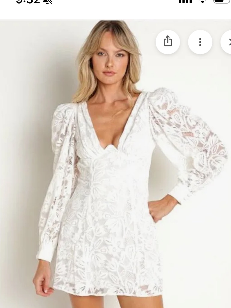 For Love & Lemons White Lace Puff-Sleeve Mini Dress